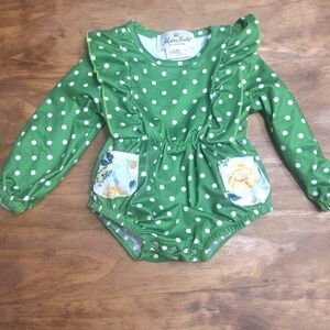 Marie Nicole Clothing - Green Ruffle Romper - Size 0-3 Months
